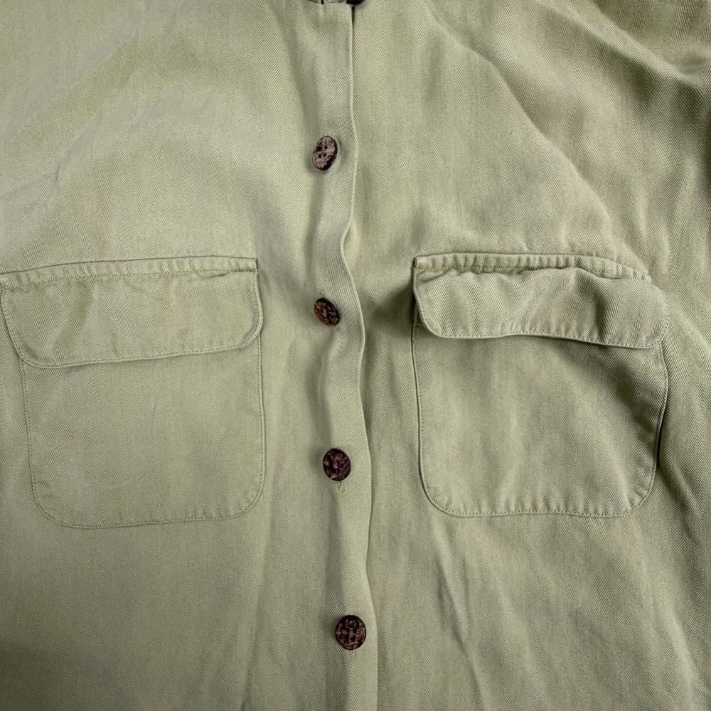 Tommy Bahama Women Silk Herringbone Button Down Shirt Sage Green Long Sleeve S - Picture 7 of 12